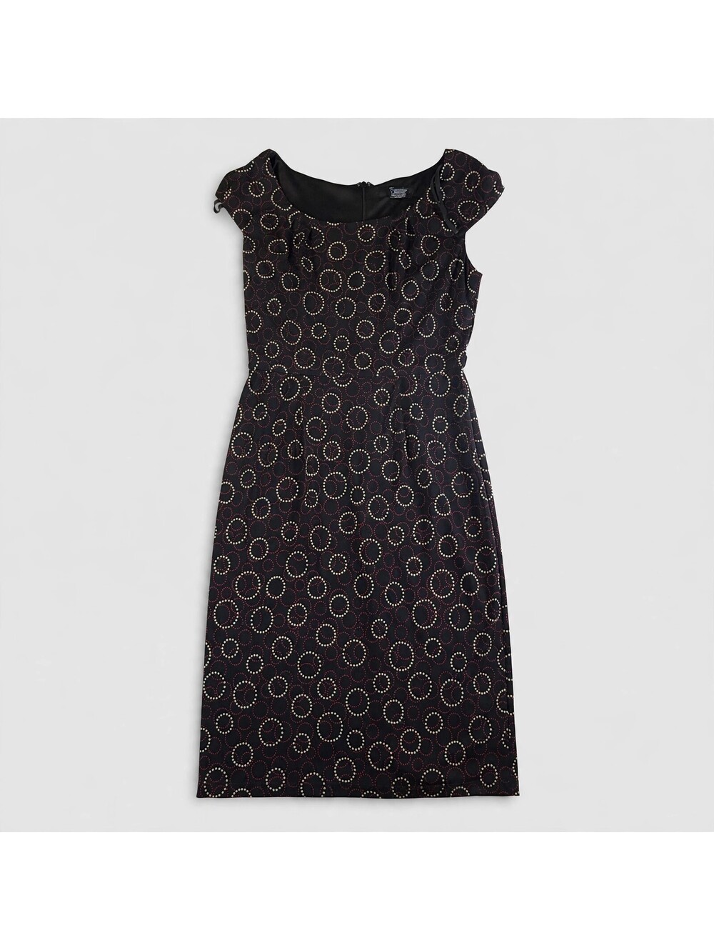 Traces by Tracy Evans Black Dotted Circle Print Midi Dress Womens 6 Bow Cap